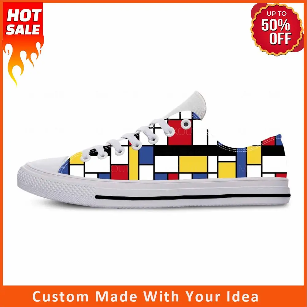 

Туфли Piet Mondrian с абстрактным геометрическим рисунком, повседневная Тканевая обувь с низким верхом, удобные дышащие кроссовки с 3D принтом для мужчин и женщин