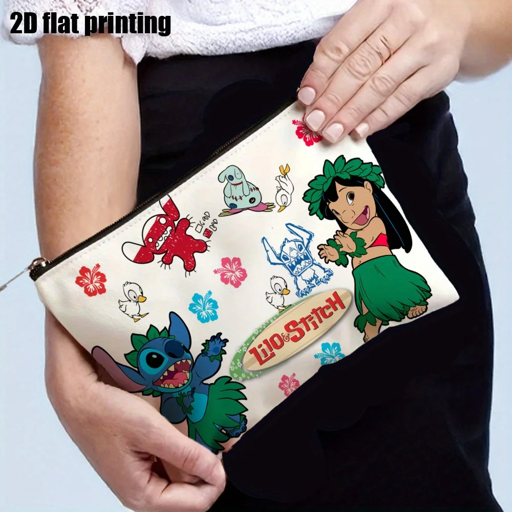 1 حقيبة مكياج ديزني ليلو آند ستيتش الكرتونية مع طباعة على طراز هاواي، حقيبة تخزين المجوهرات، حقيبة مثالية للسفر بسحاب - هدية عيد ميلاد ممتعة #2