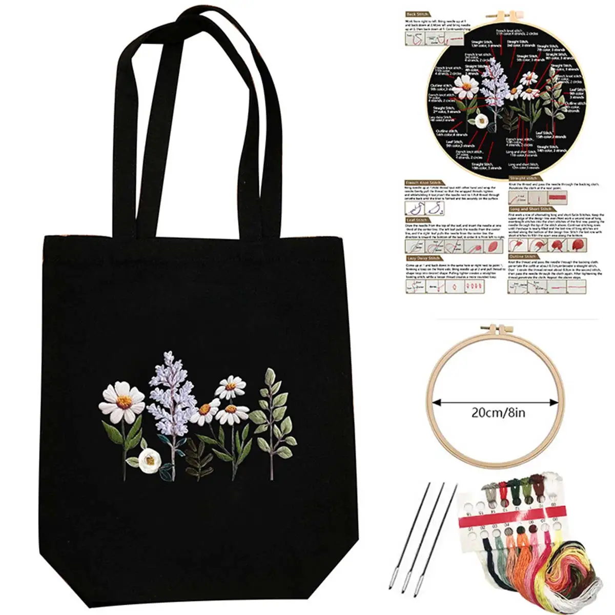 

DIY Unfinished Starter Embroidery Kit Handmade Shoulder BagFlower Plant Decoration Sewing Craft Supplies Material Package