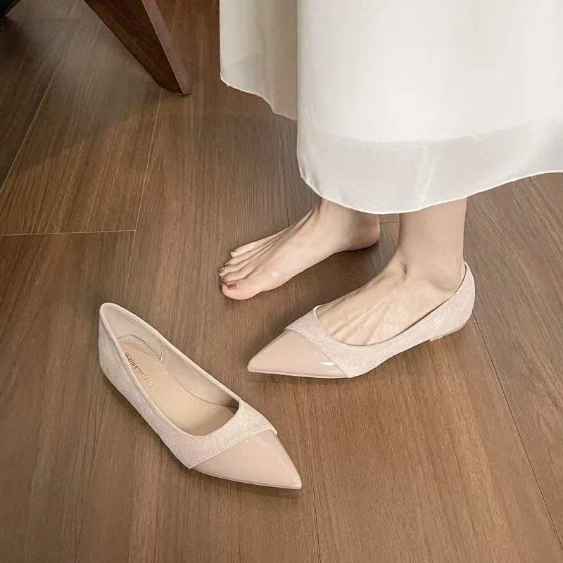 French Flat Bottom Pointed Toe Single Shoes Women's Summer Fairy Style for Skirts Splicing Commute New Spring Women's Shoes