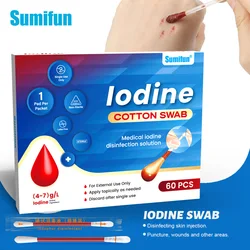 60Pc Sumifun Disposable Medical Alcohol Emergency Care Sanitary Supplies Cotton Stick Iodine Swab Disinfected Swab First Aid Kit
