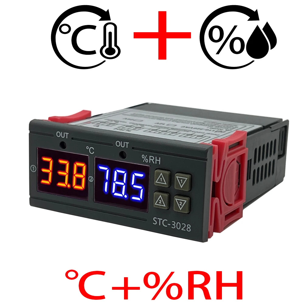 Termostato Digital Dual para Control de temperatura y humedad, termómetro de STC-3028, higrómetro, controlador de incubadora, CA 220V, cc 12V, 24V