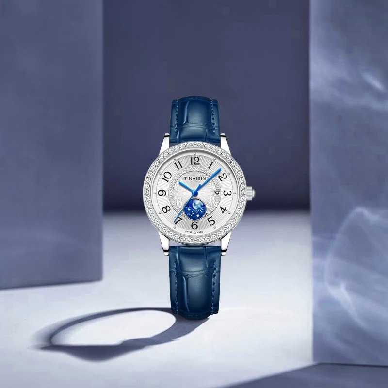 TINAIBIN 여성용 라운드 가죽 벨트 쿼츠 손목시계, 심플한 소형 다이얼, 학생 패션