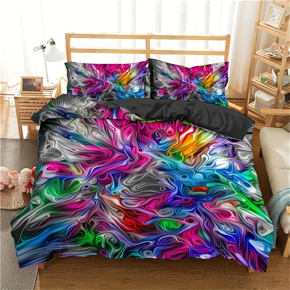 

2/3pcs Psychedelic Duvet Cover Set Abstract Rainbow Color Microfiber Bedding Set For All Season For Bedroom Guest Room Dorm Room