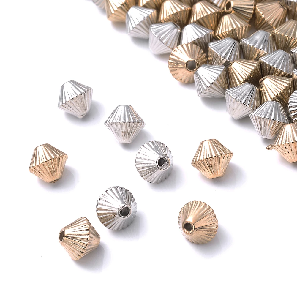 100 Stück 7MM Metallfarbene CCB Bicone Perlen Gestreifte Kegelperlen Lose Abstandsperlen für DIY Schmuckherstellung Armband Halskette Ohrringe – Detail 3