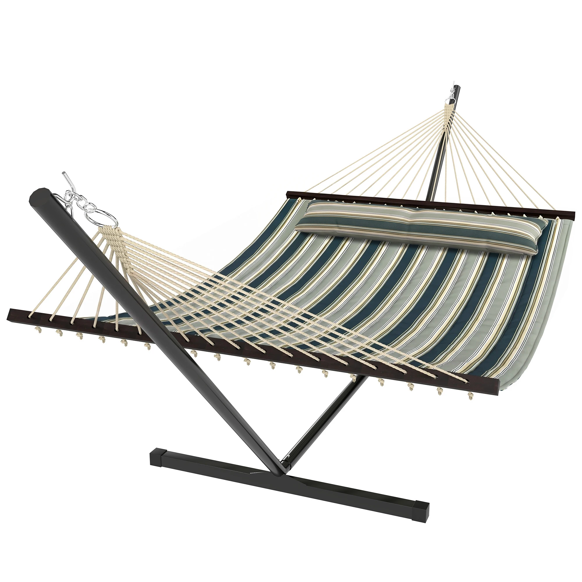 Outsunny Hamac sur pied 353 cm, hamac avec support acier avec coussin amovible et barres d'écartement, vert