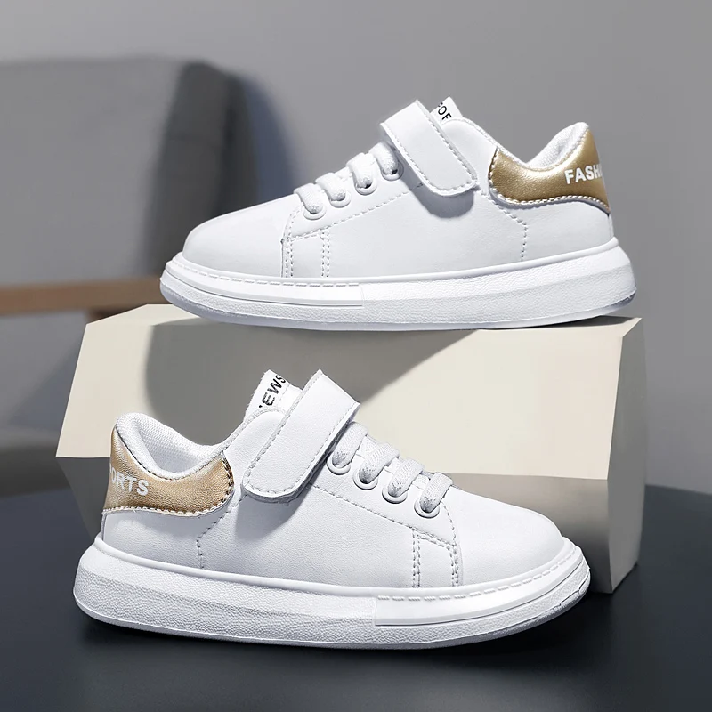 White Children Anti-slip Wear-resistant Casual Shoes Girls Boys Kids Soft Sole Shoes Breathable Sport Sneakers Leather Face Wate