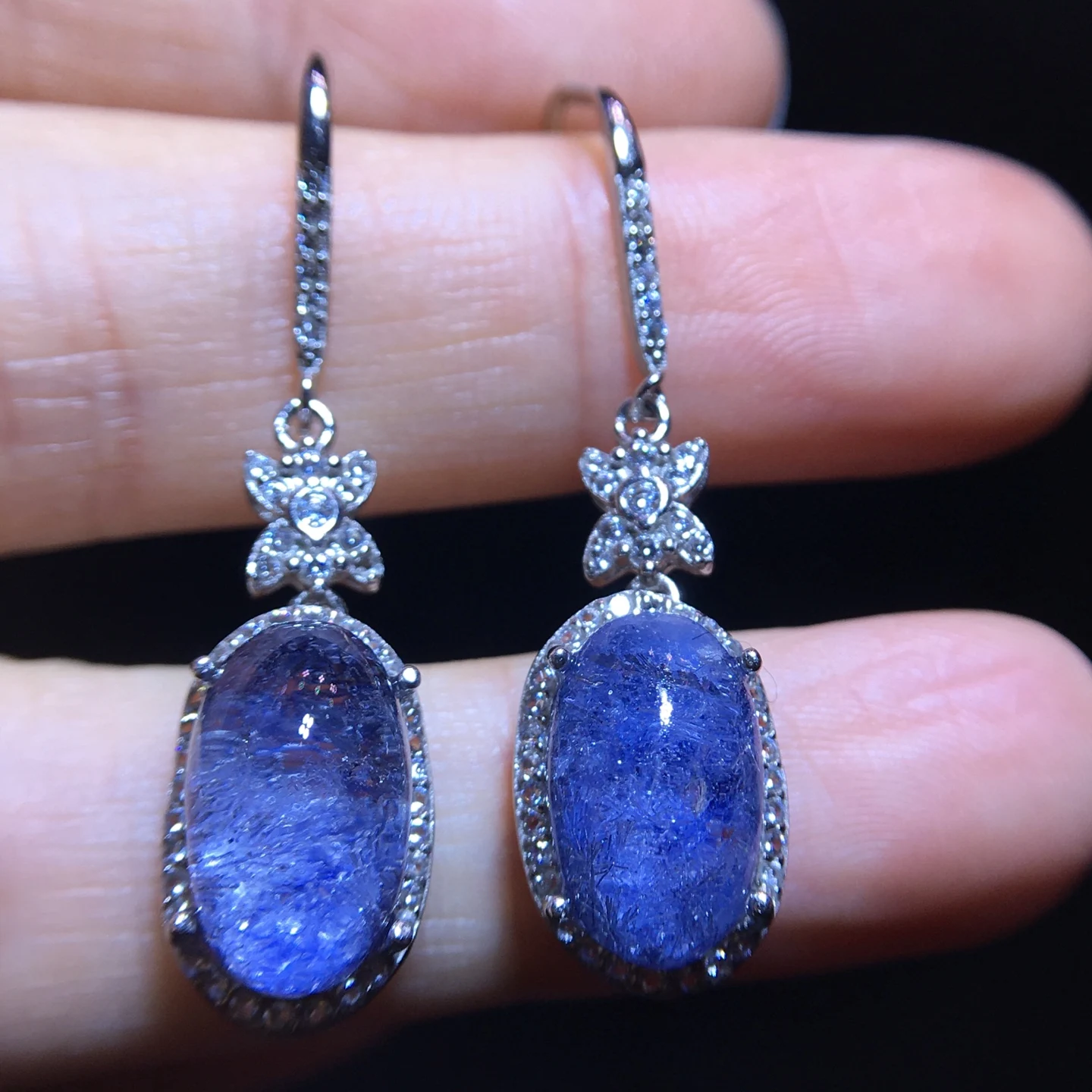 Natural Blue Rutilated Dumortierite Earrings Women 13.2/8.3mm 925 Sterling Fashion Earring AAAAA