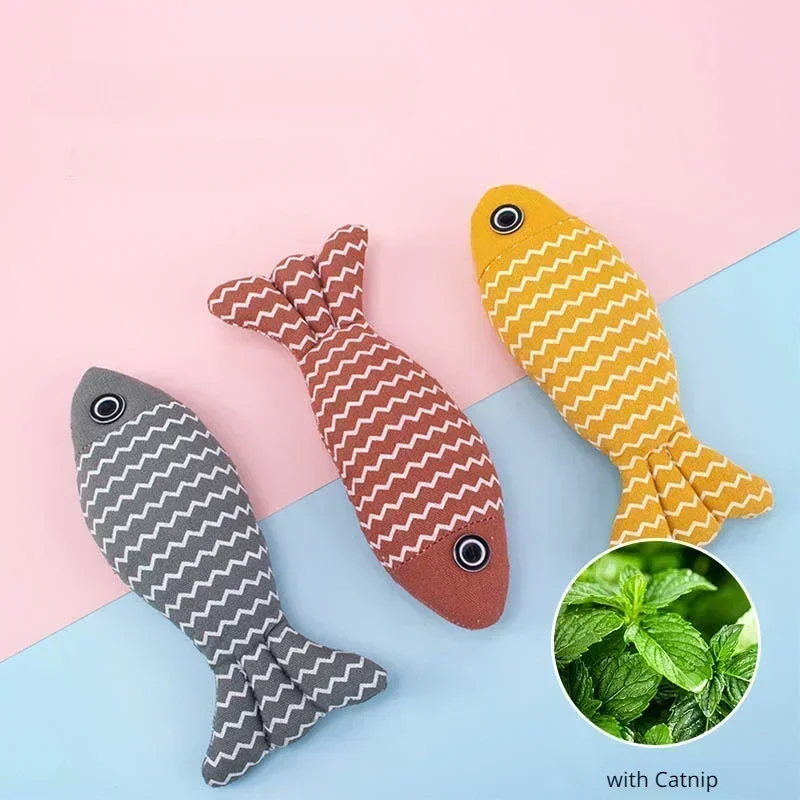 Soft Cat Fish Toy Simulation Interactivewith Catnip Linen Style Throwing Pillow Pet Bite Sound Cleaning Cat Pet Supplies