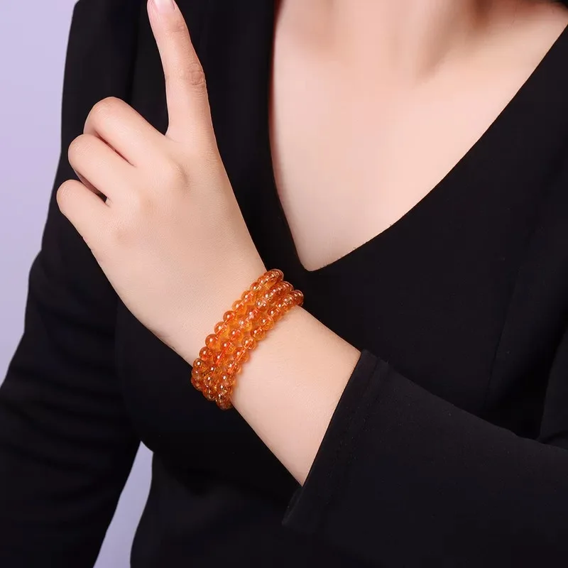 

AAAAA Natural Yellow Citrine Quartz 3 Laps Clear Round Beads Bracelet 6mm Wealthy Gemstone Woman Fashion Healing Crystal