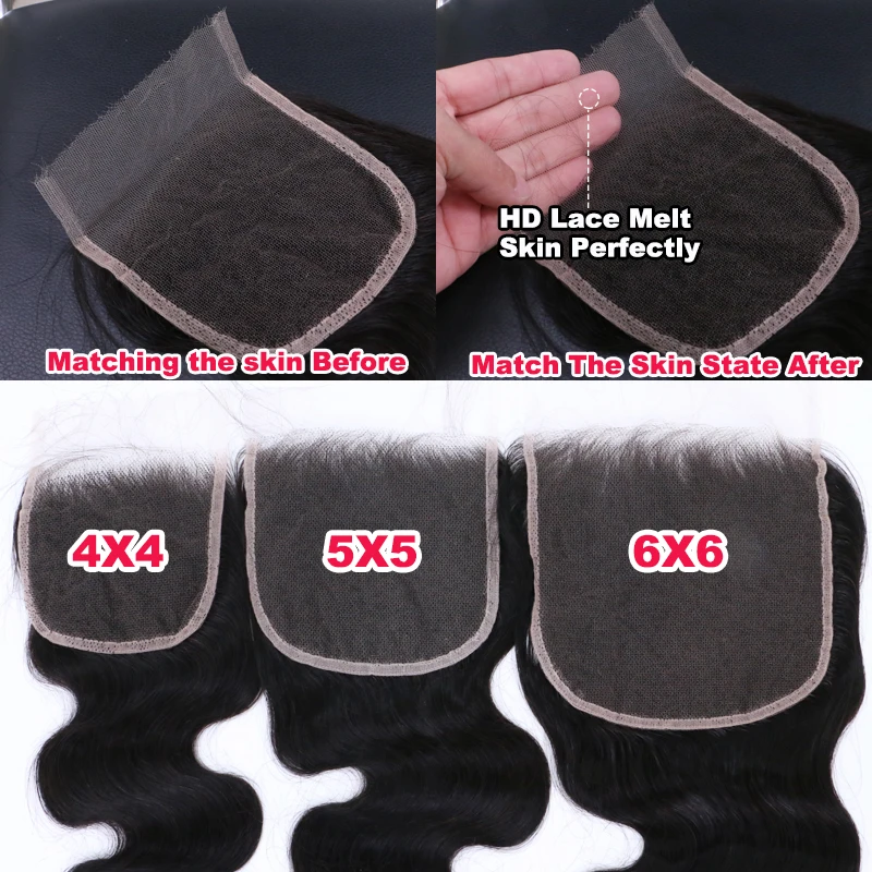 Real HD Lace Invisible Undetectable Thinest Lace Closure 6x6 5x5 4x4 100% Brazilian Virgin Hair Body Wave Human Raw Hair