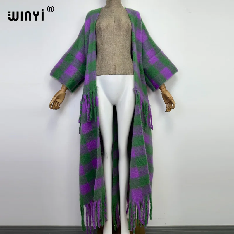 WINYI Winter Women tassel fashion assorted colors Cardigan coat Loose dress robe longue Thick Warm free size Middle East Kaftan