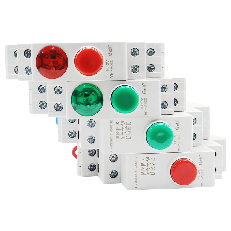 1PC Rail Type AC DC Push Button Signal Indicator Lamp Switch 220V 24V 50/60Hz Green Red