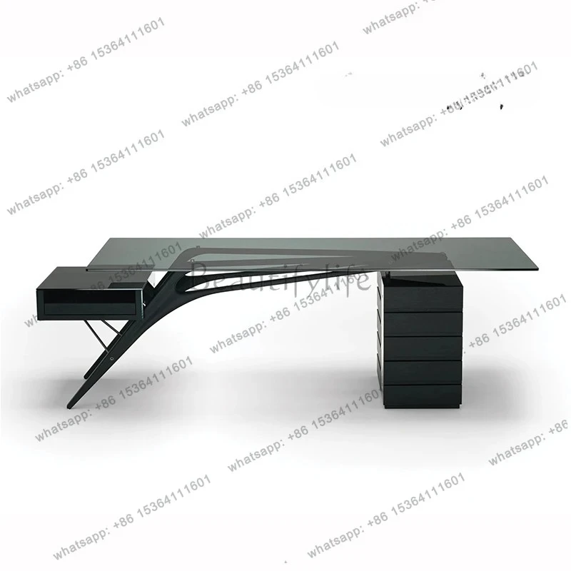 Nordic Creative Glass Computer Desk Designer Solid Wood Personalized Office Desk Fashion Desk Premium