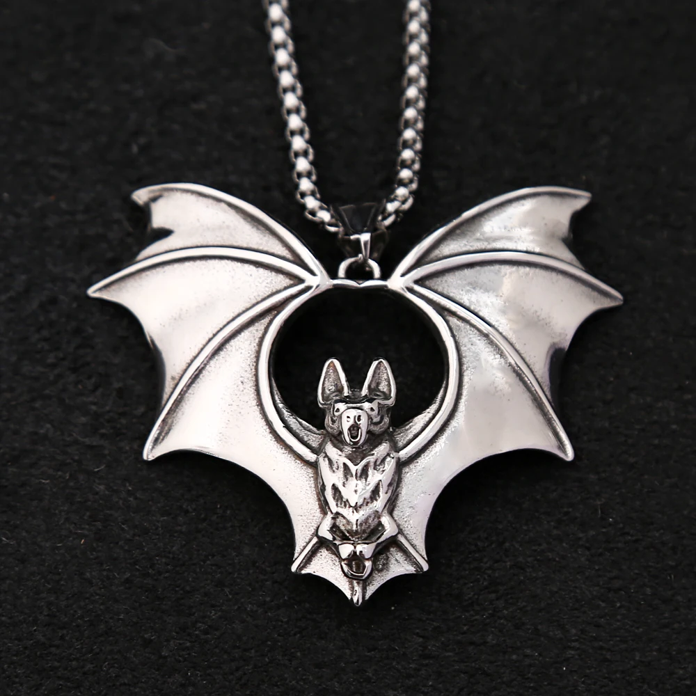 

New Design Punk Bat Pendant Necklace For Men Boys Biker Animal Stainless Steel Necklaces Fashion Amulet Jewelry Dropshipping