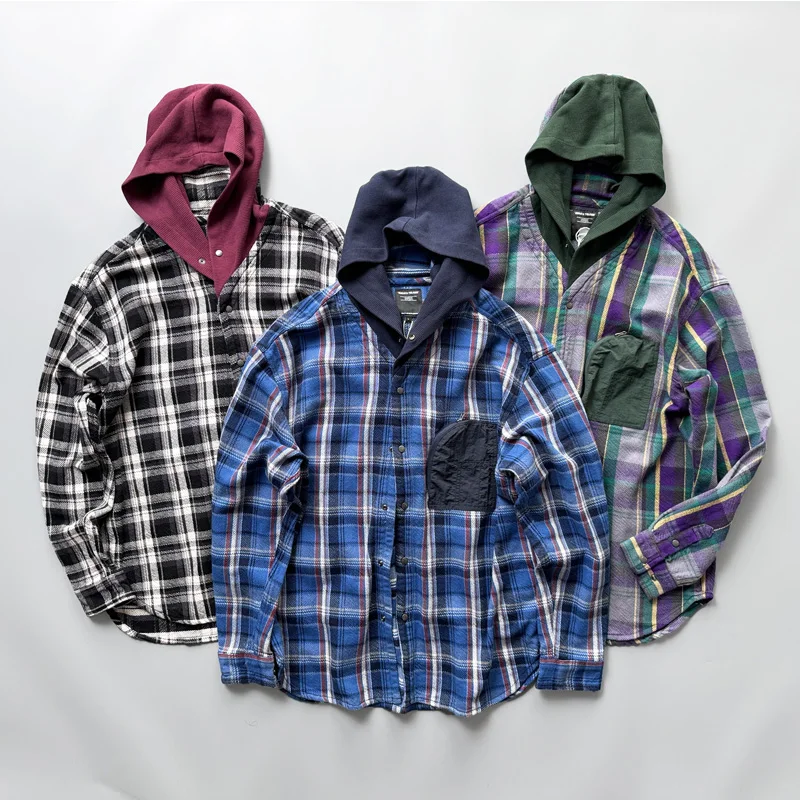 

Cityboy American Vintage Flannel Shirt Jacket - Men's Heavyweight Hooded Shirt with Rounded Hem Oversized Streetwear Plaid Top