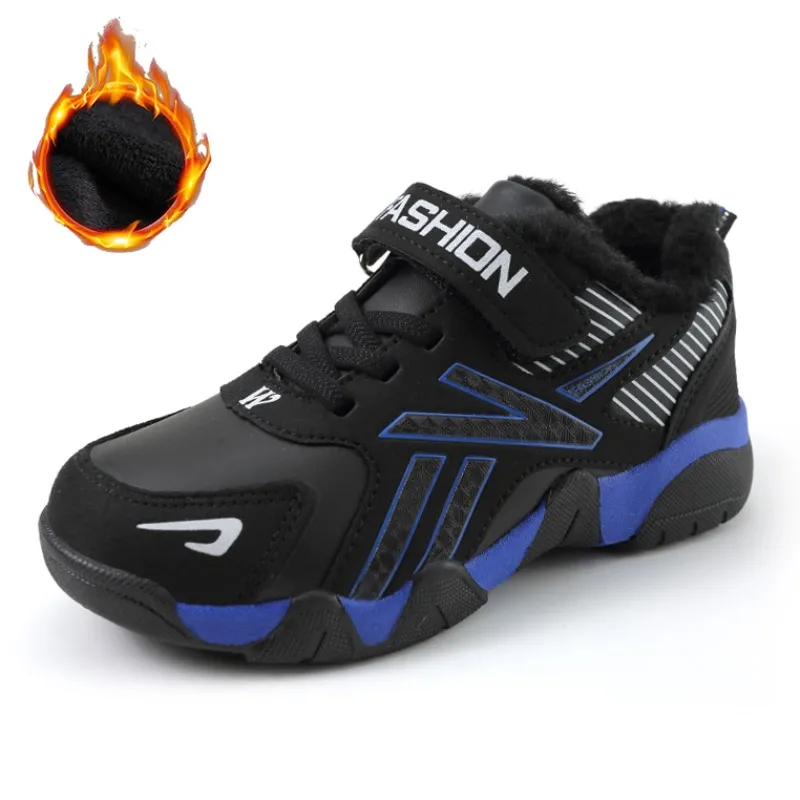 

2025 зимние повседневные кроссовки для мальчиков на флисовой подкладке, теплая детская обувь на мягкой подошве, уличная удобная детская спортивная обувь для бега