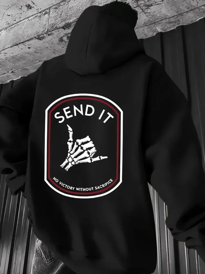 

Men's loose-fitting hooded sweatshirt, black street style pullover, American casual hooded shirt, suitable for Christmas gifts