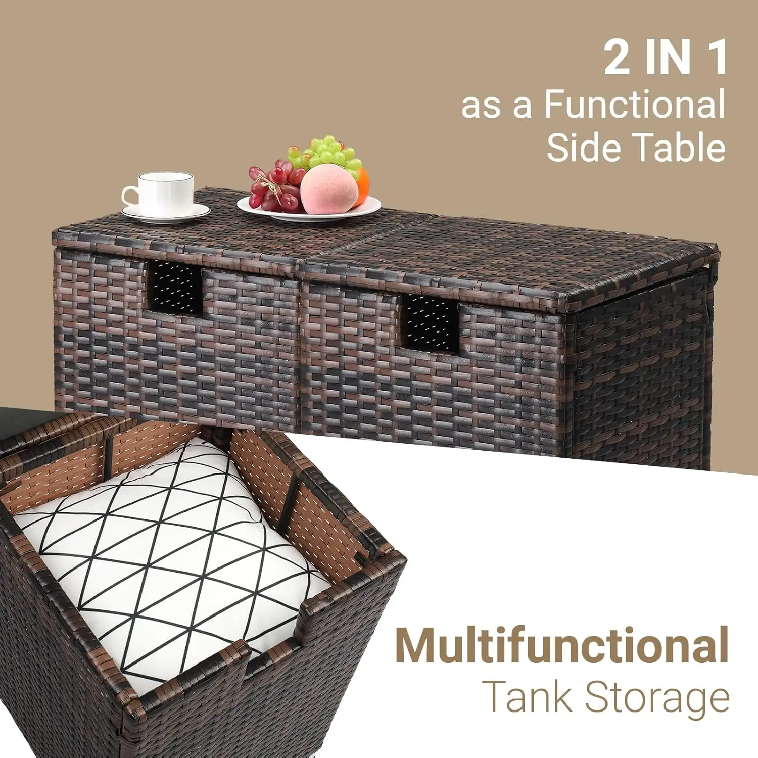 Gas Tank Storage Box, 15.7In Wicker Propane Tank Cover Table For Fire Pit Table And Gas Grill Patio Furniture Brown