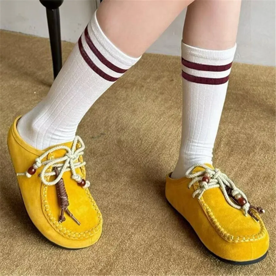 

Женские замшевые мюли с закрытым носком на толстой подошве, с перекрестной шнуровкой, на платформе, для отдыха на природе