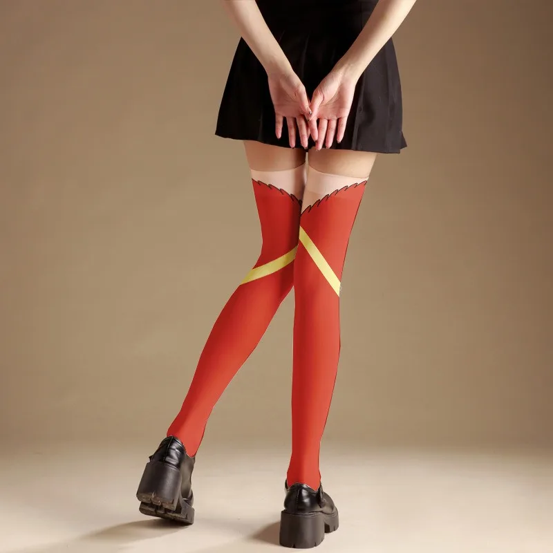 Herfst 2025 Halloween Dag Gedrukt Verlengde Kniekousen Dij Sokken Witte Kousen Anime Animatie Cos Dunne Rechte Buis 75 m