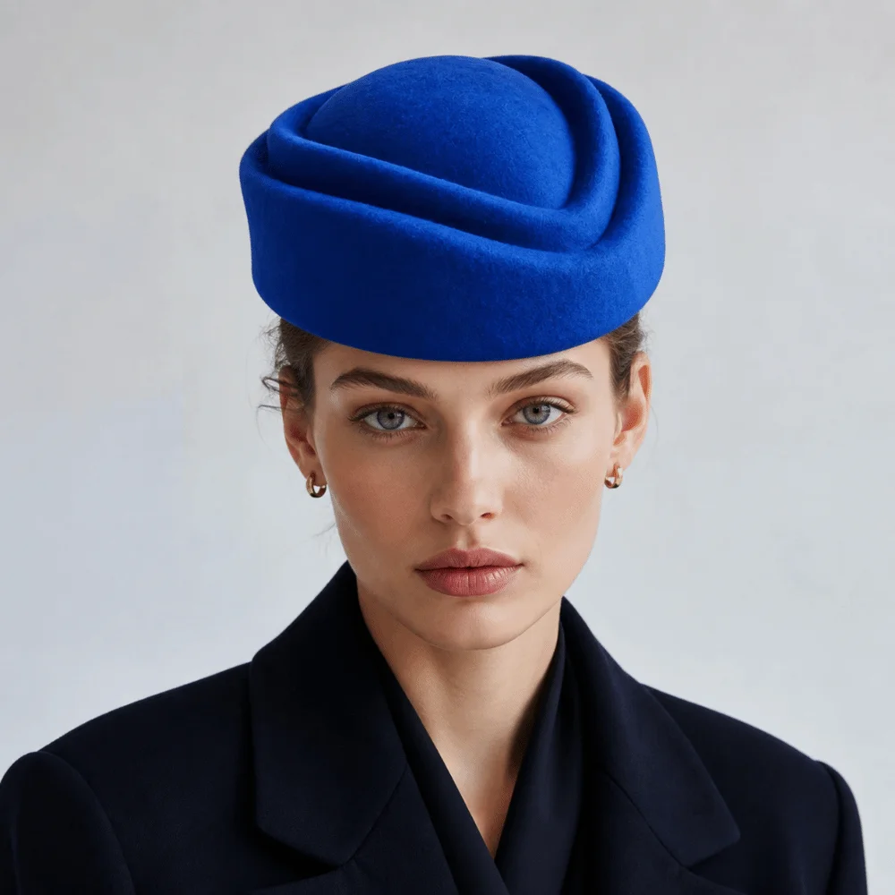 Fashion Wool Felt Women Beret Hats Spring Summer Black Red Blue Stewardess Boat Hat with Slot Flight Attendant Hat Uniform Hat