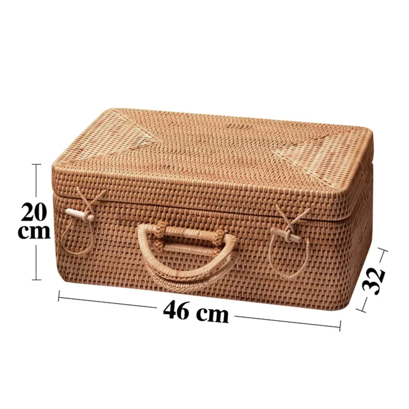 

Solid Wood Rattan Woven Storage Box Retro Photography Props Picnic Basket Belt Cover Home Tea Ceremony Storage Decoration Box