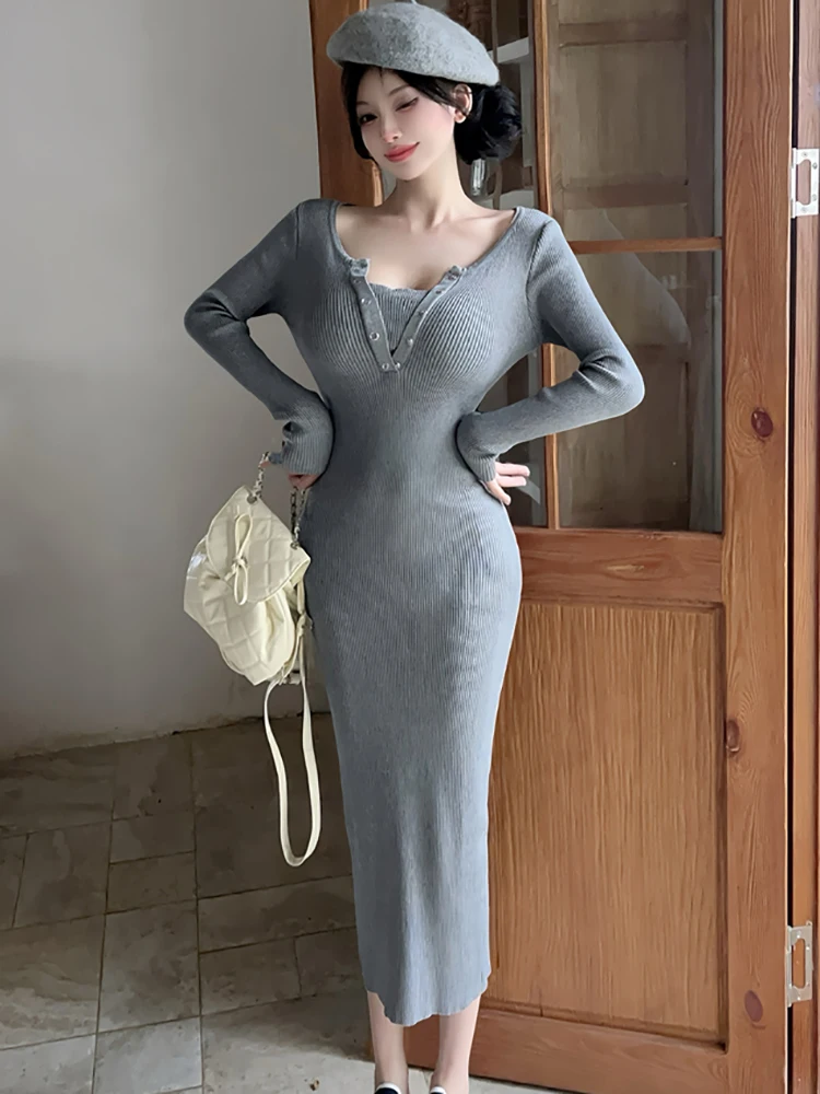 Herfst Winter Zwart Gestreepte Gebreide V-hals Lange Jurk Vrouwen Vintage Luxe Avondjurk 2025, Koreaanse Elegante Bodycon Feestjurk