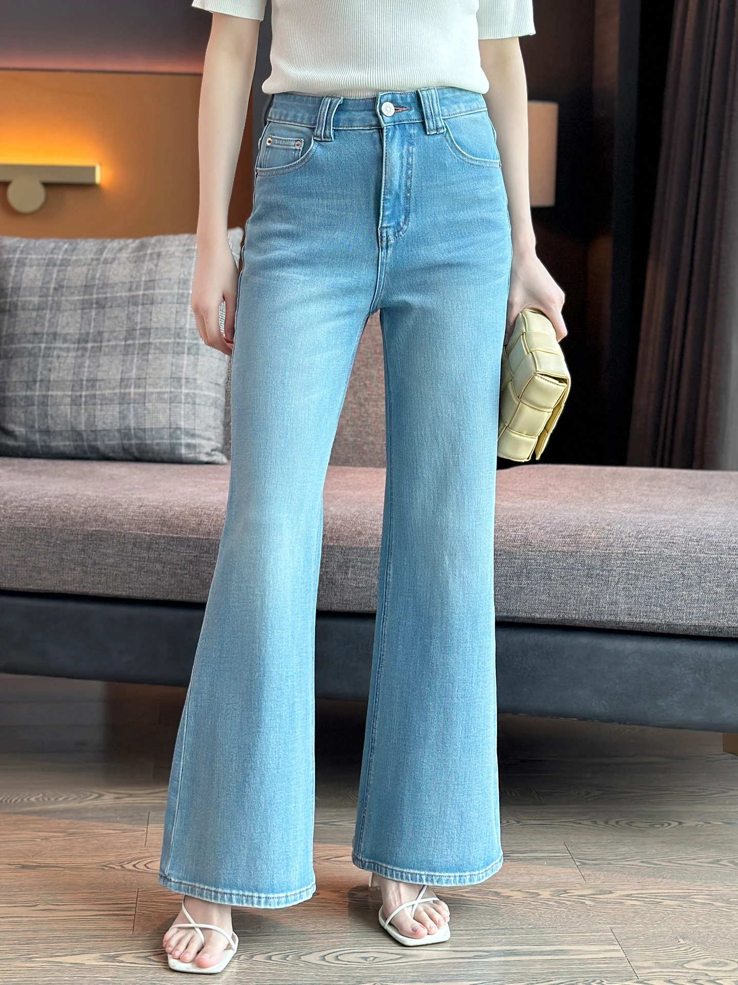 

ZuoZuoJia High Waist Slimming Casual Jeans Four-way Stretch Micro-flared Denim Pants Supermodel Long Legs Casual Long Trousers