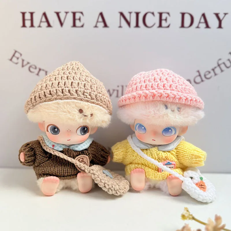 Nessun scarpe, cappello maglione lavorato a mano e zaino Per vestiti Labubu da 17 cm, adatto per graziosi accessori lavorati a maglia DIMOO