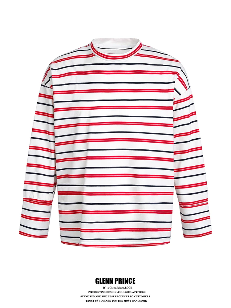 

Loose Fit Pure Cotton Long Sve round Ne T-irt Men's Faion Brand Color Blo Striped GPstudio Spring 2026 New Arrival
