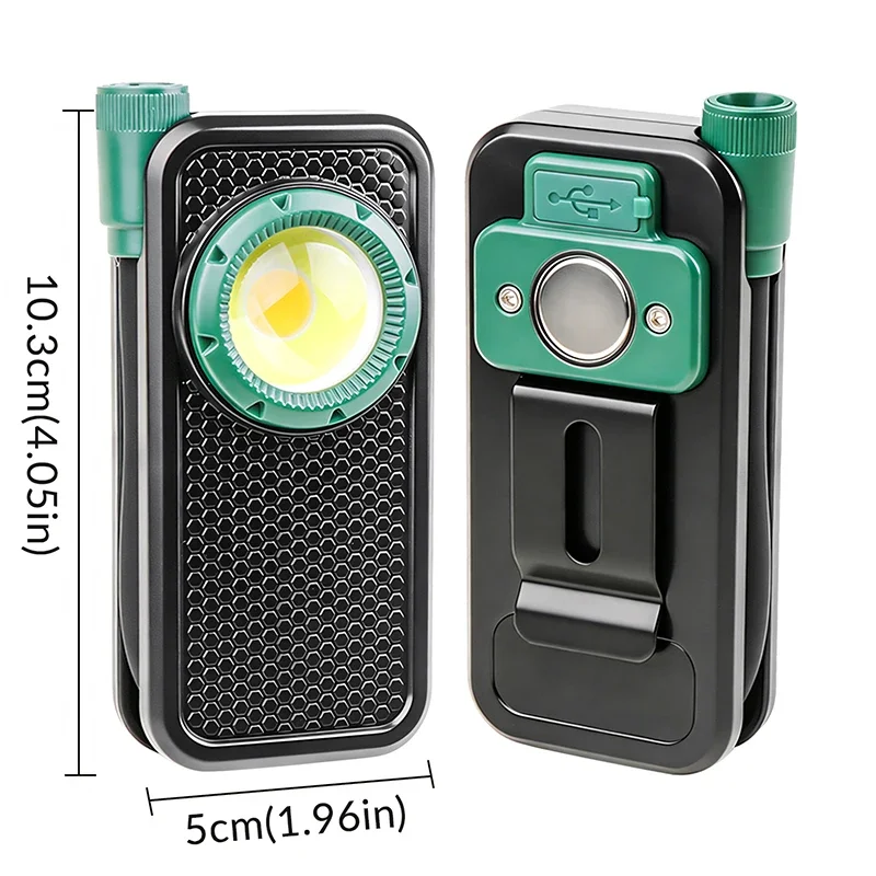 COB magnetic work light with flexible hose, car repair lamp, clip-on design with digital display and rechargeable flashlight