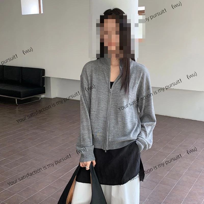 

Casual zipper knitted cardigan women's stand-up collar loose versatile long-sleeved jacket 25623