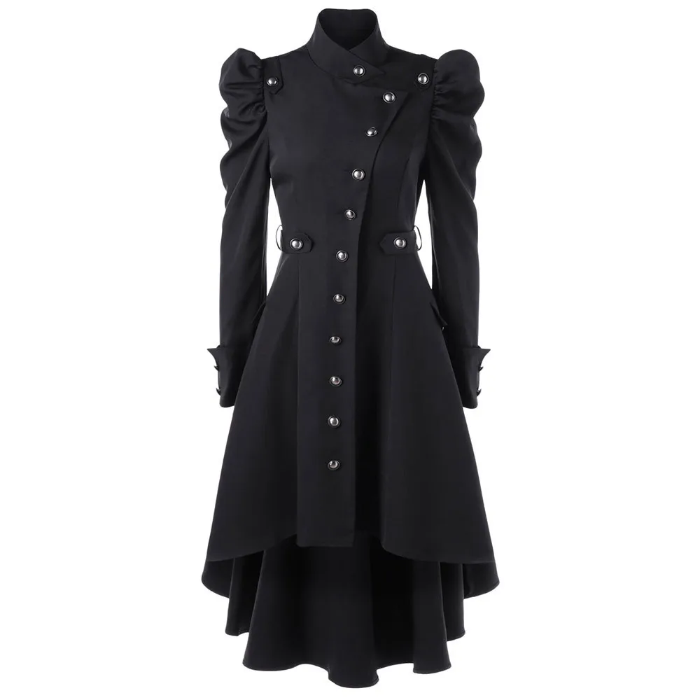 2024 Gothic British Style Coat For Women Medieval Steampunk Solid Color Irregular Stand Collar Dress Halloween Female Outwear