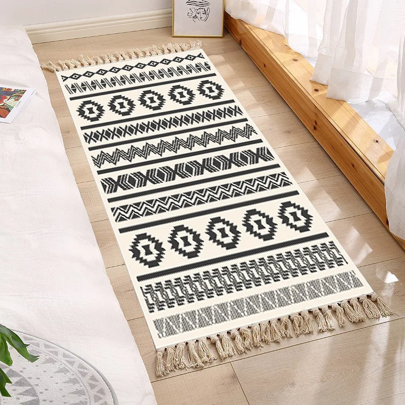 2024 Morocco Ripple Polyester Cotton Handmade Tassel Weaving Carpet Solid Simple Outdoor Picnic Camping Carpet