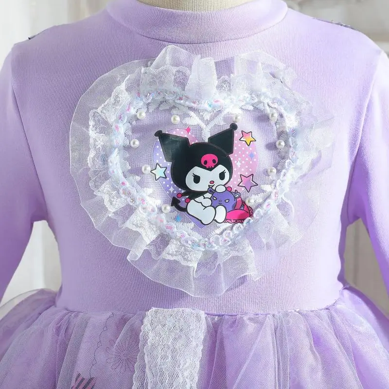 Cartoon Kuromi Mädchen Prinzessin Kleid Anime Sanrios niedlichen süßen Lolita Rock Mode Tutu Rock Frühling Herbst Kinder Kleidung Geschenk