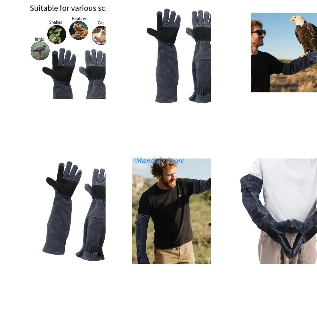 

U2JC Polyester Leather Blend Pet Gloves Elbow Length Protecting For Animal Restraint