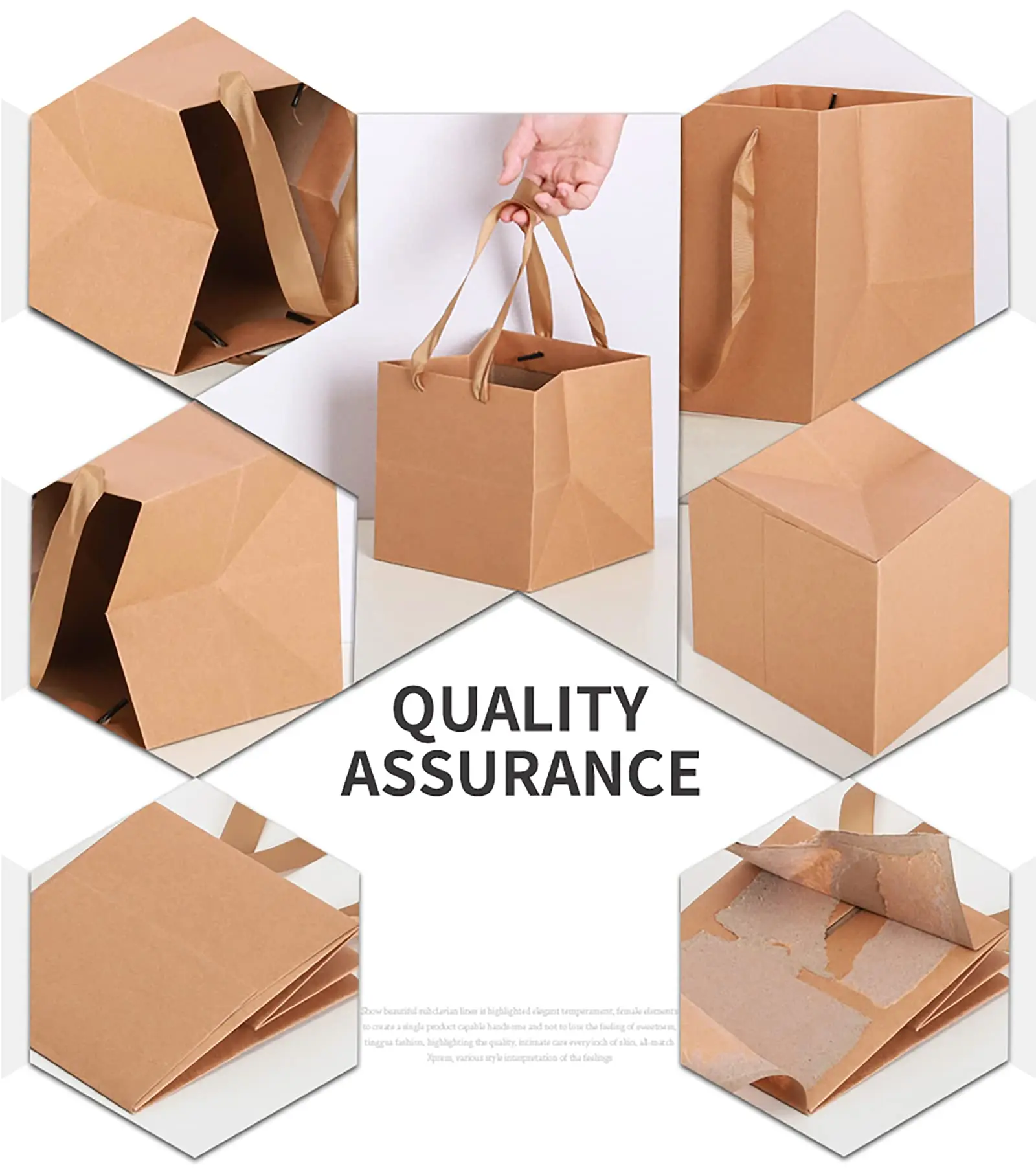10 Stück Kraftpapier-Geschenktüten mit Griffen, quadratische Blumen-Kuchen-Verpackungstüten für kleine Unternehmen, Hochzeiten, Geburtstagsfeiern – Detail 9