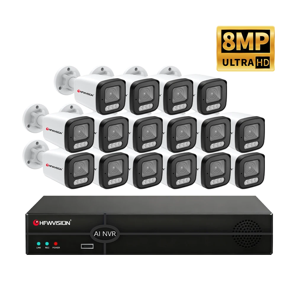16ch 4CH 8CH NVR 8MP 4K PoE IP CCTV Camera System 25FPS Customizable OEM Indoor Outdoor Video Surveillance CMOS Night Vision KIT