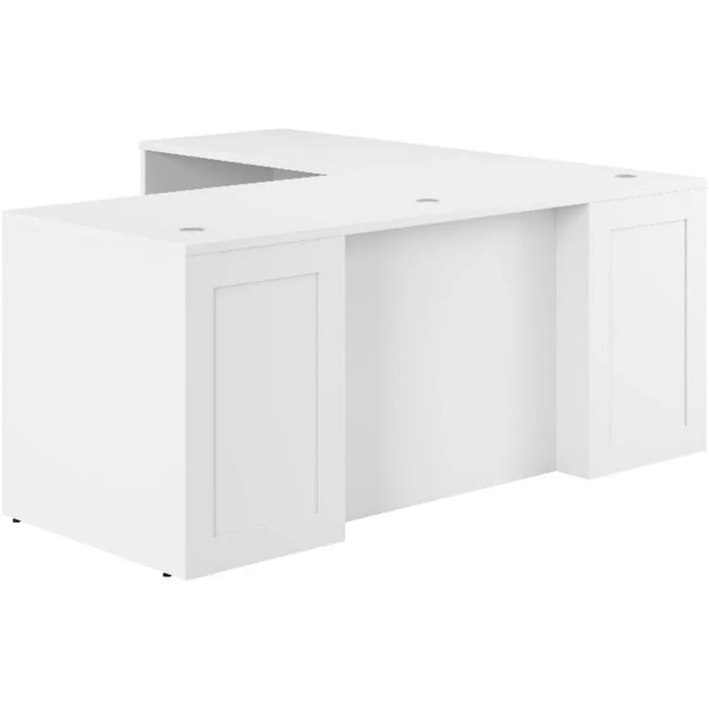 

72W x 30D Executive L-Shaped Desk in White, Large Computer Table for Home Office or Professional Workspace