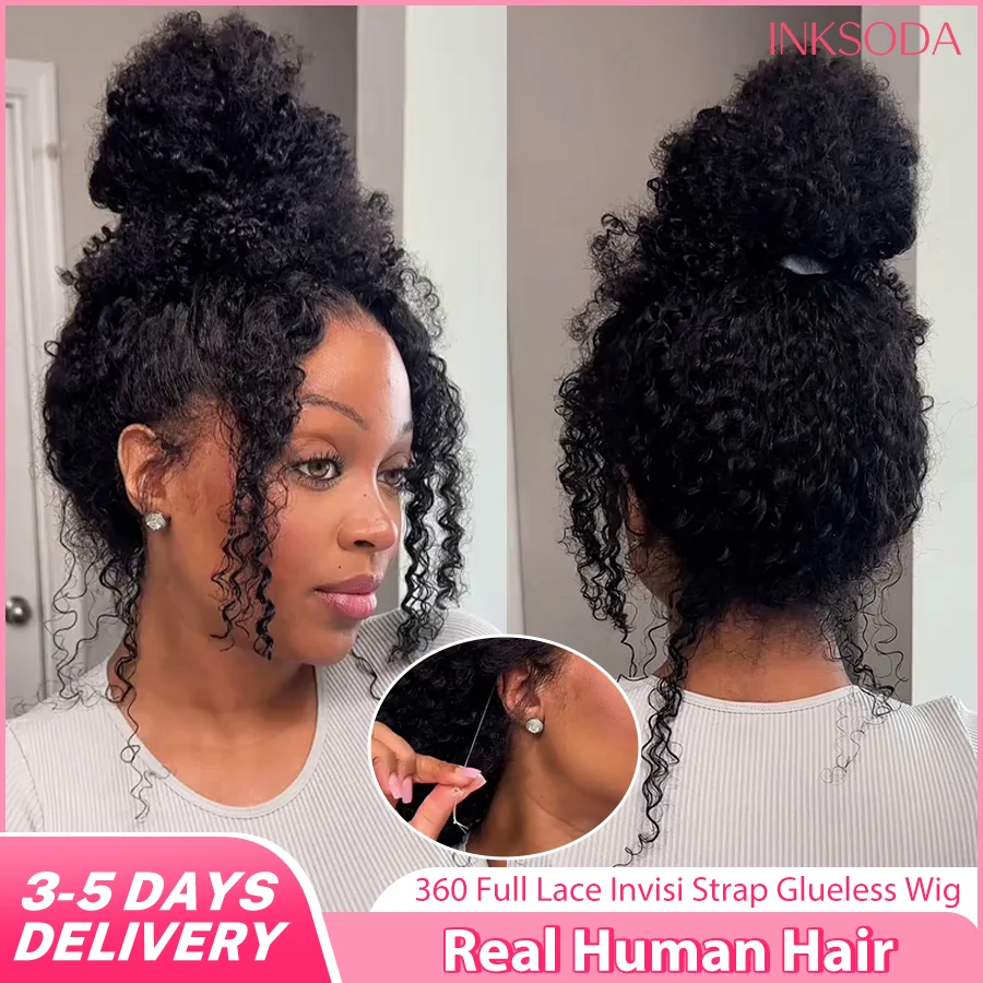 Perruques 360 HD Full Lace Front bouclées en cheveux humains naturels, pré-épilées, Deep Wave, avec sangle invisible, sans colle, Water Wave Lace Frontal