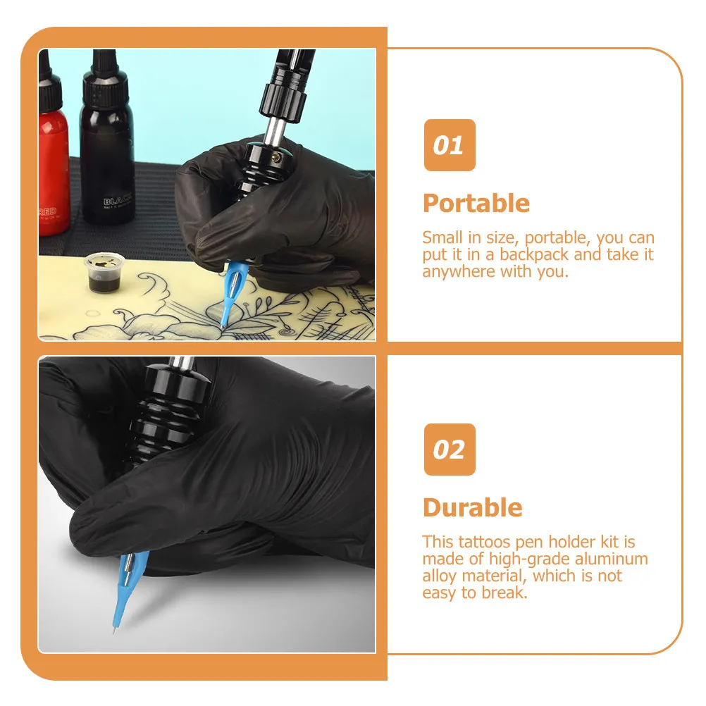 1Set Multi-Use Tattooing Tool Set Aluminum Alloy Silicone Tattoo Pen Holder for Practice Portable Non-Slip Tattooing Supplies