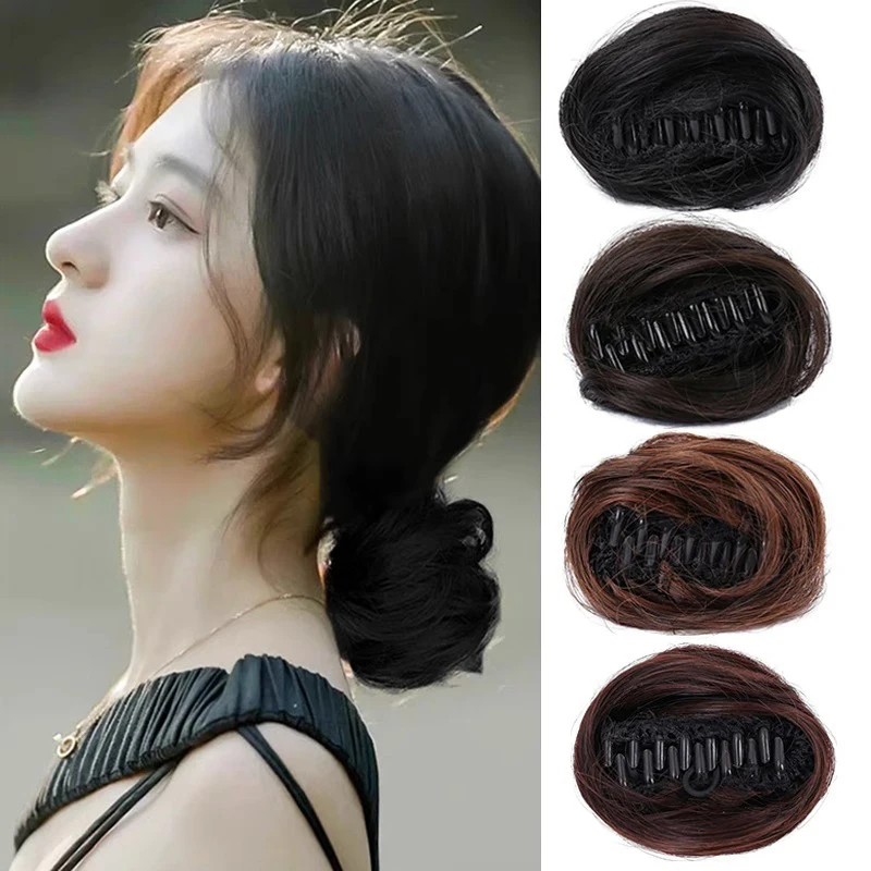 Synthetic Hair Bun Hair Claw Clip for Girls Ball Maker Head Bun Wigs Straight Clip For Women