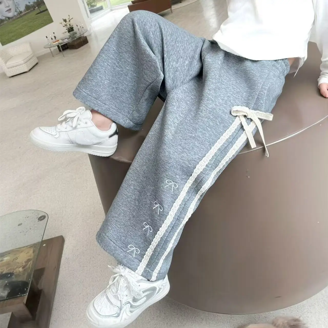 1pcs Children Leisure Pants Girl Mid Waist Bow Trousers Baby Kids Loose Sportswear Spring Autumn Comfortable Wide-leg Pant