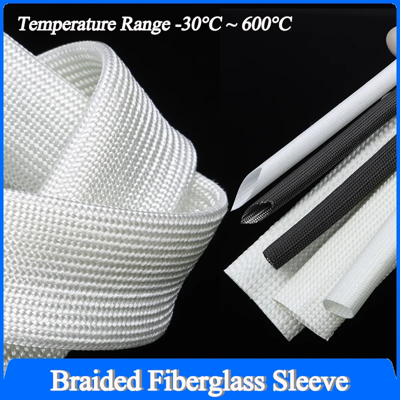 

600 Deg.C Braided Fiberglass Sleeve Diameter 1mm ~ 50mm High Temperature Resistant Chemical Glass Fiber Tube Fiberglass Sleeving