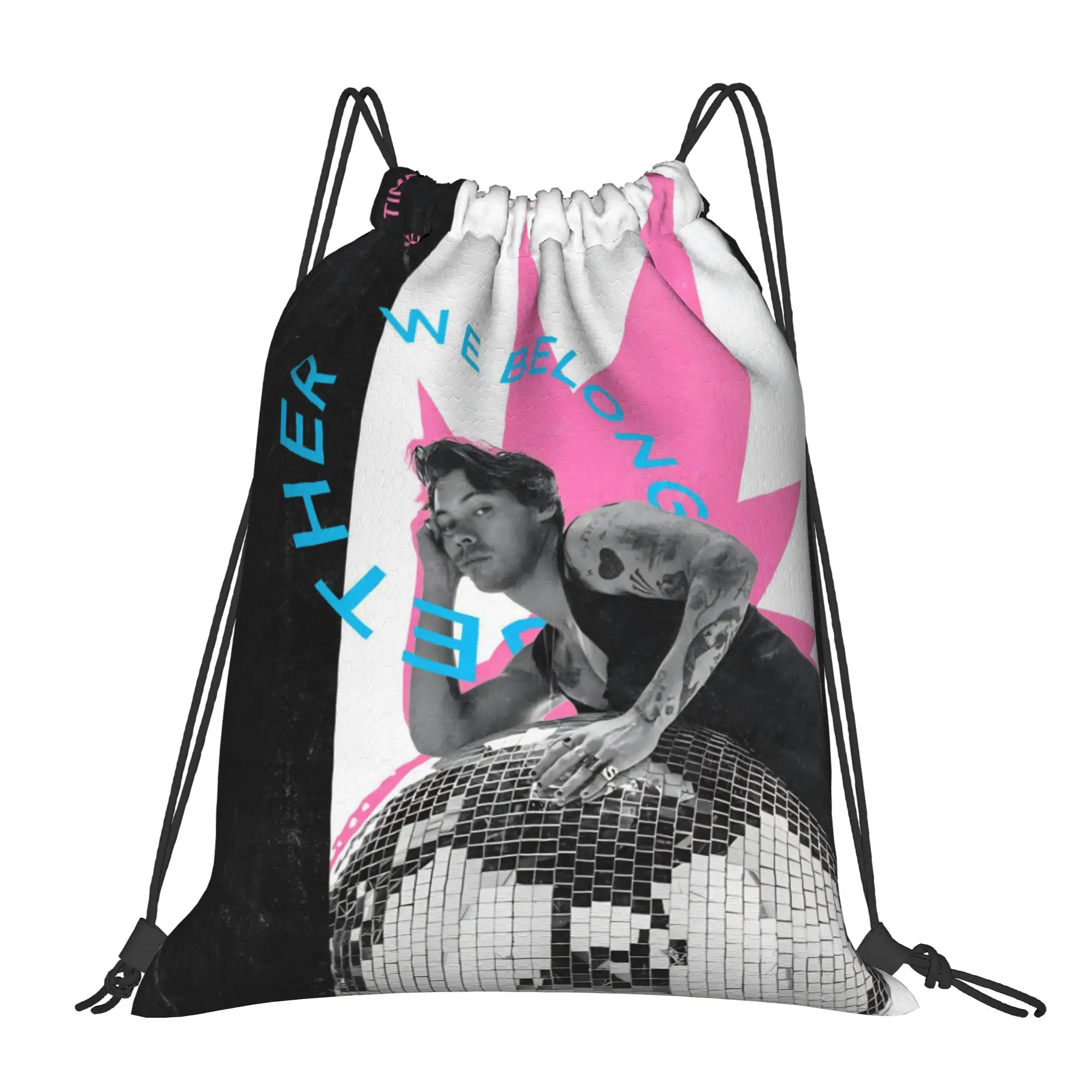 Kiss All The Time Disco  Drawstring Backpack Gym Sports Sackpack Harrys Music Styles String Bags for Running 36cm (W) x 43cm (H)