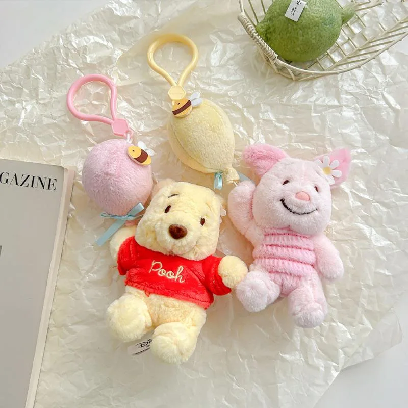 Kawaii Disney Pooh Bear Piglet Plush Toy Backpack Pendant Cute Cartoon Keychain Decoration Couple Friend Birthday Christmas Gift