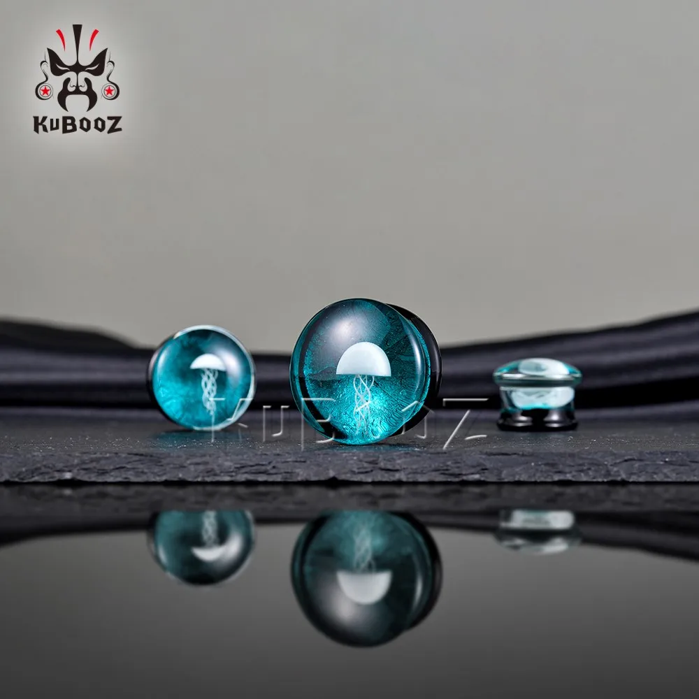 Kubooz Stijlvolle Glazen Blauwe Kwallen Oor Expanders Pluggen Meters Strechers Tunnels Doorboren Oorbel Lichaam Sieraden 2 Stuks