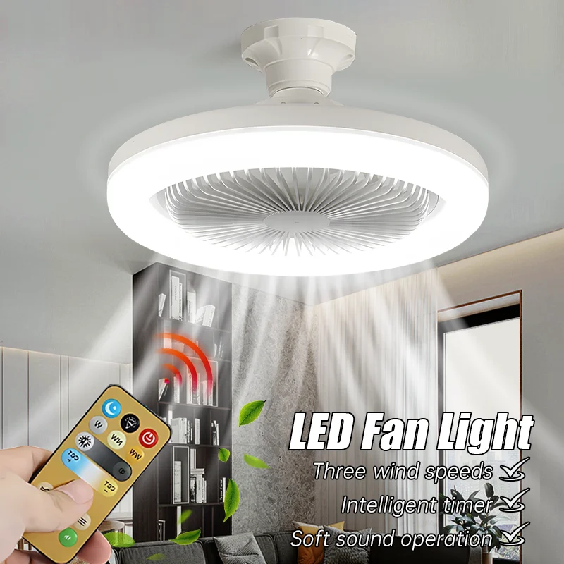 Ceiling Fan With Remote Control Lighting Lamp LED Fan Light E27 Converter Base Lighting Base Ceiling Fan for Bedroom Living