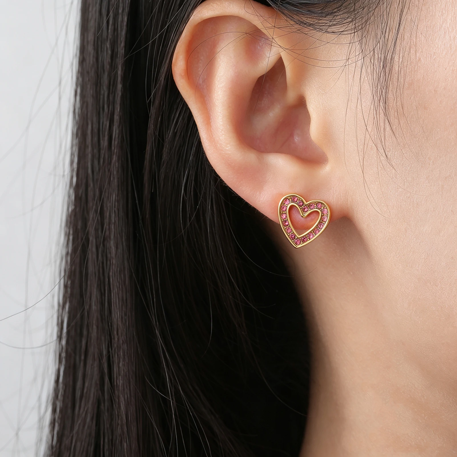 Eueavan Edelstahl-Ohrstecker Herz Strass Kristall Liebesherz Zierlicher Schmuck für Frauen Party Valentinstagsgeschenk – Detail 1
